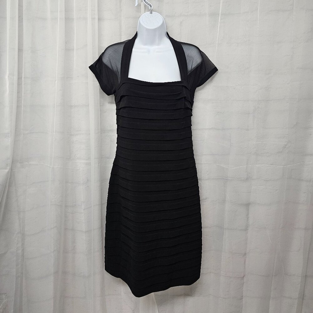 Maggy London Black Sheer Mesh Pleated Cocktail Dress Party Bodycon 8